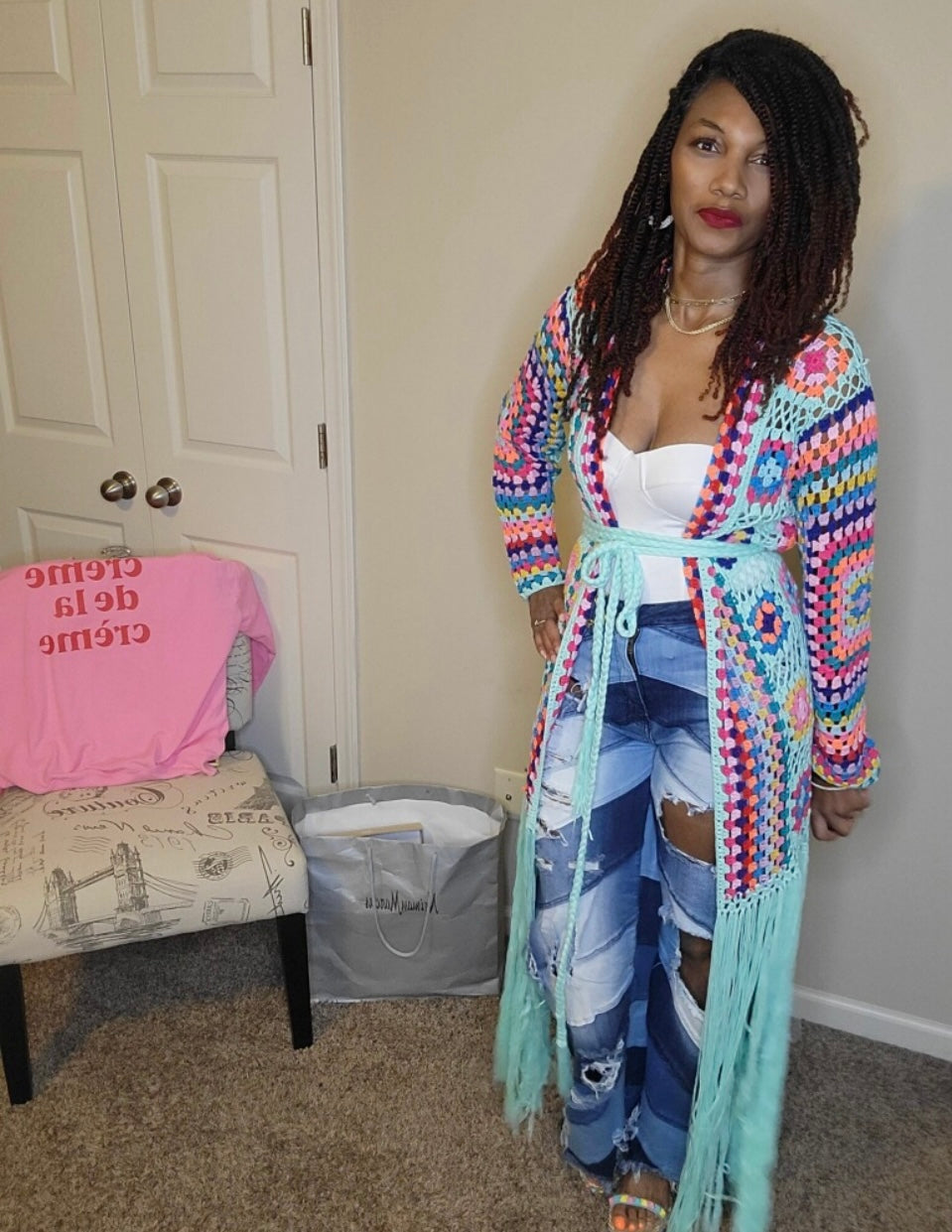 Red Fringed/Crochet Duster