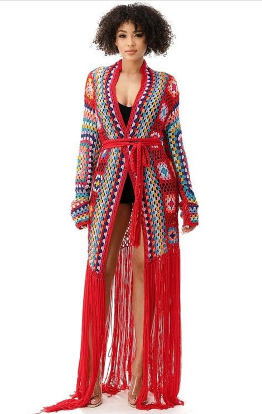 Red Fringed/Crochet Duster