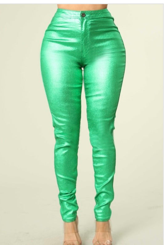 Green Metallic Pants