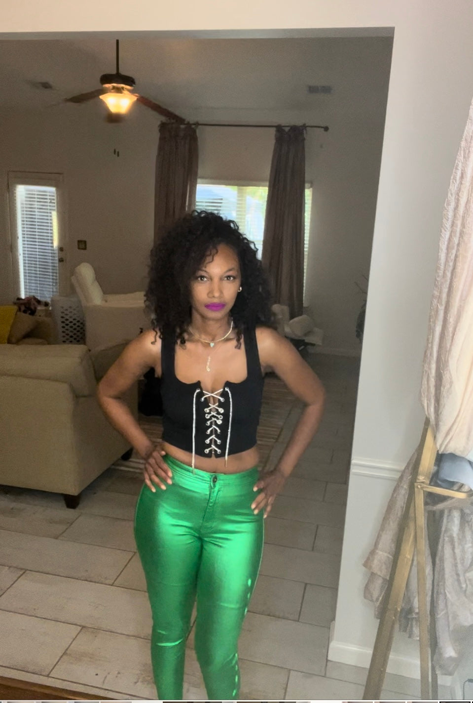 Green Metallic Pants