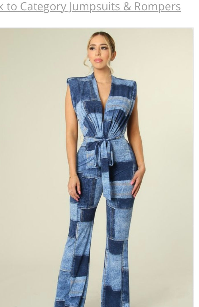 Denim Print Jumpsuit