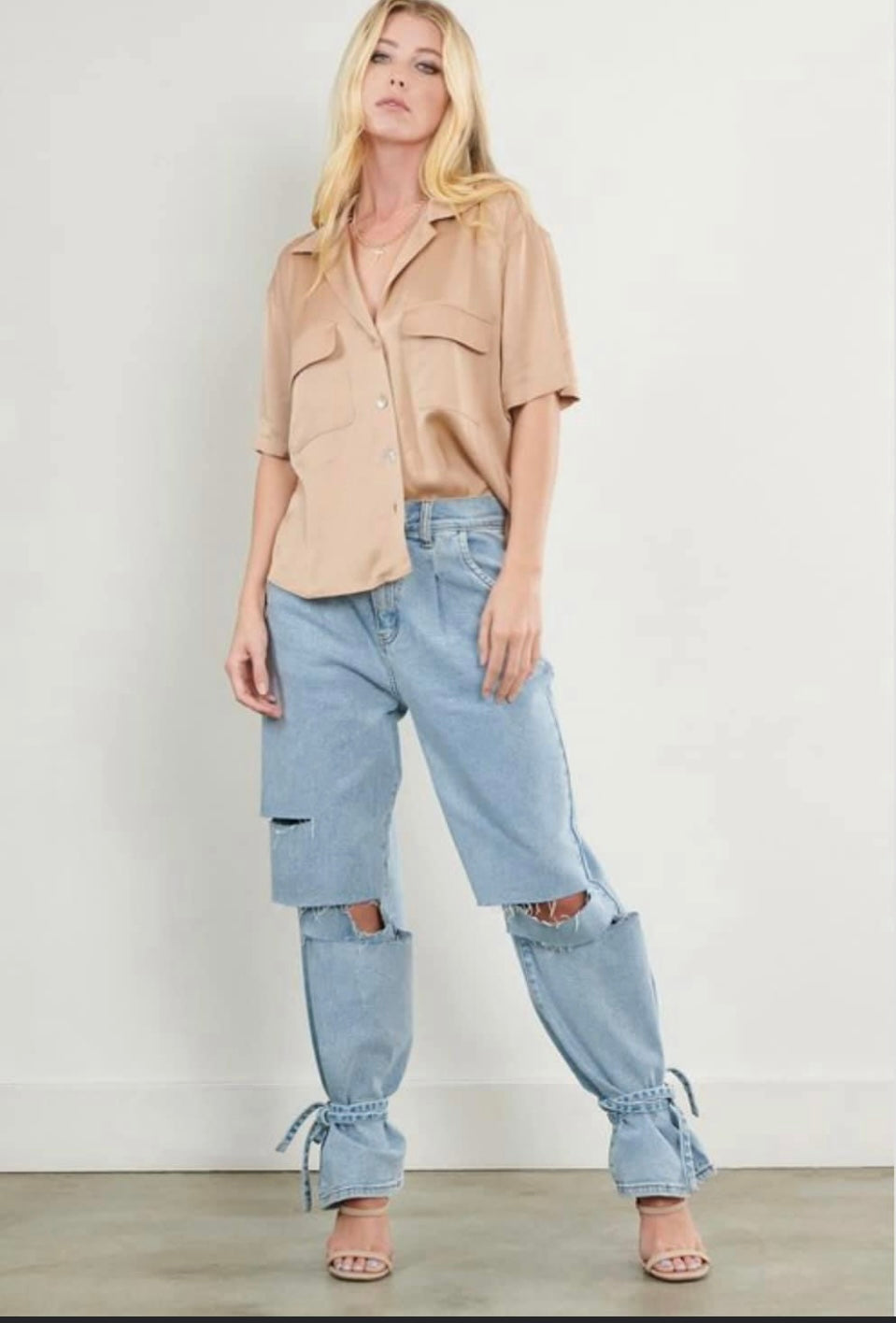 Denim tie pleated Jeans