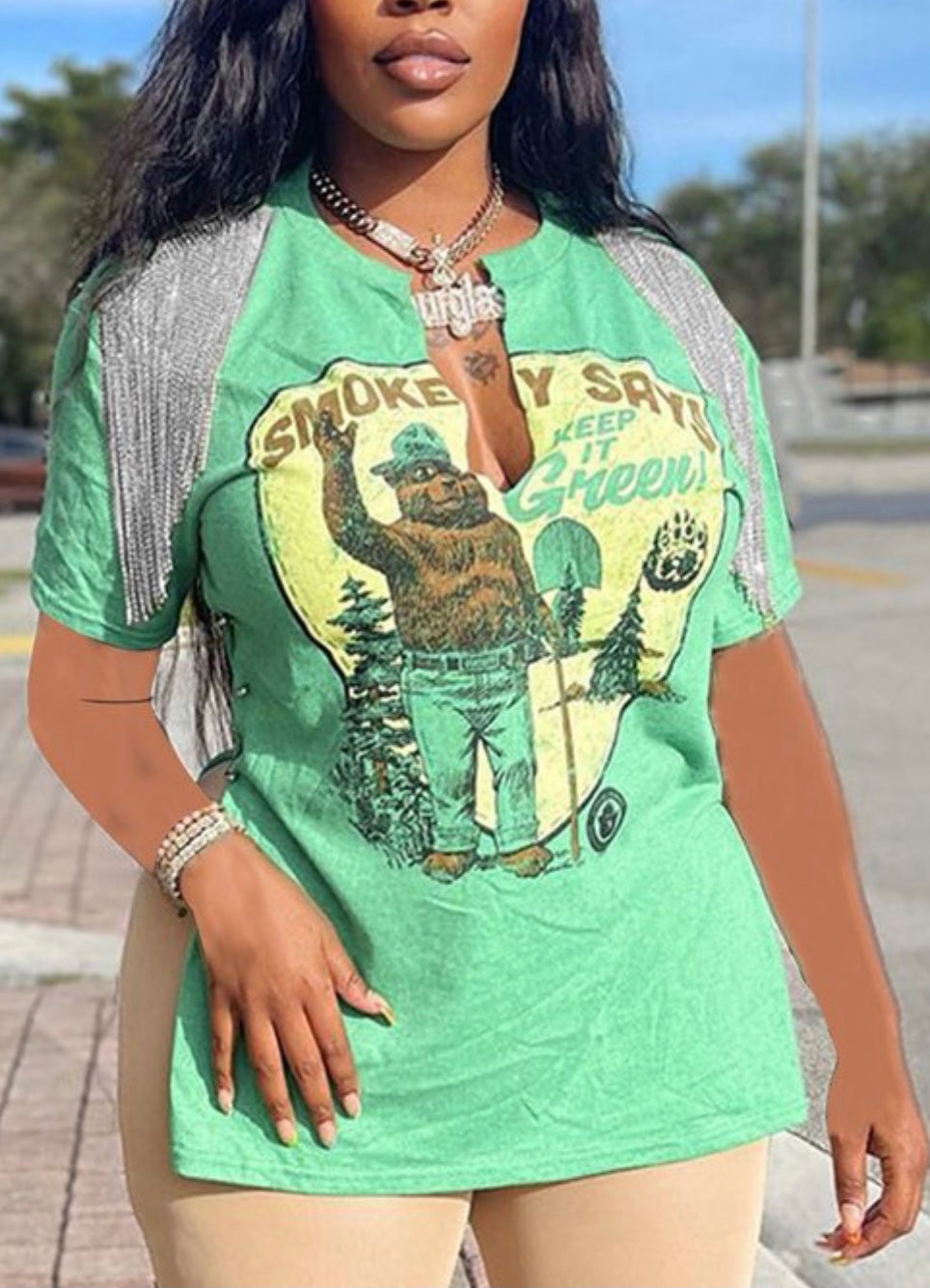 Smokey Fringe Green Top