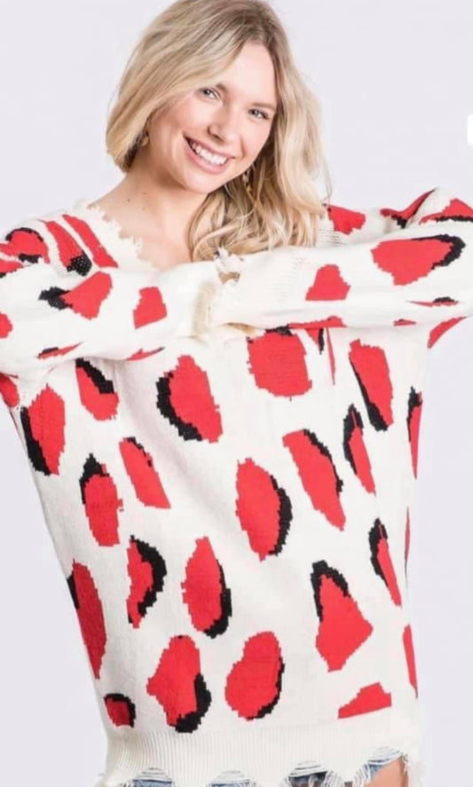 Leopard Print Over-sized Sweater/red