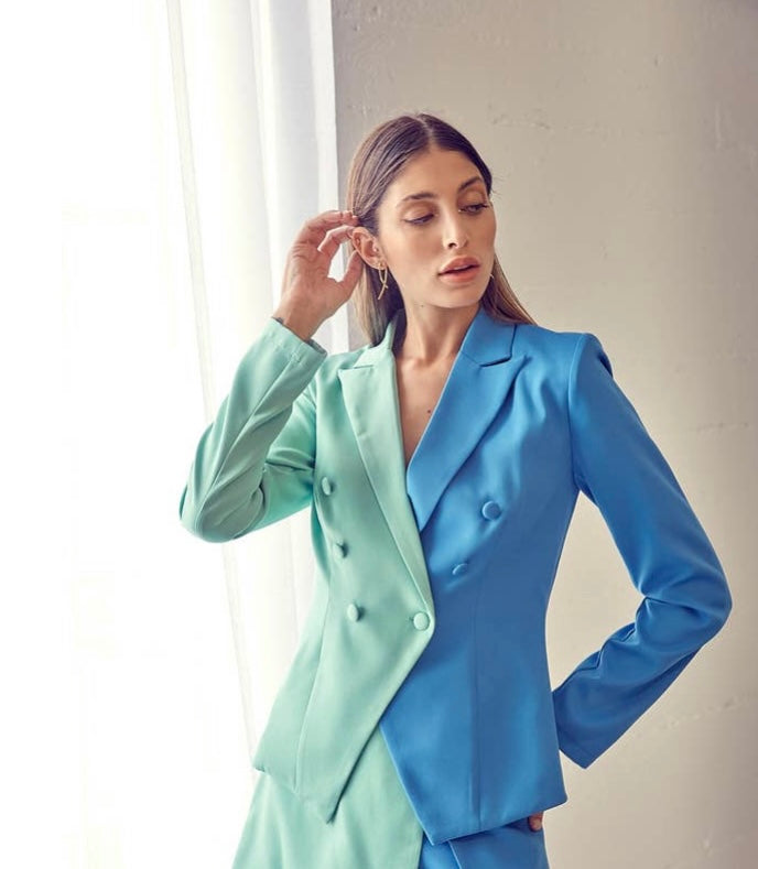 Jade and Blue Color Block Blazer